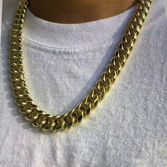 Fashion yellow solid gold filled Cuban chain necklace and bracelet - Picture 7 of 7